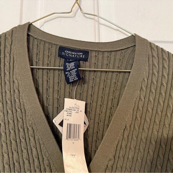 Jones NY Signature Moss Green Cable Knit Cardigan 3X NWT V Neck Buttons Stretch - Picture 4 of 7